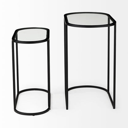 Mercana - Celine 24.2 L x 12.6 W x 22.4 H Set of Two Black/Silver Metal and Glass Nesting Accent Tables - 69492 view 7