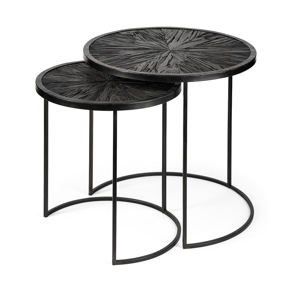 Mercana - Chakra 19.7" Set of Two Round Dark Wood Top Black Frame Accent Tables - 68987 view 1