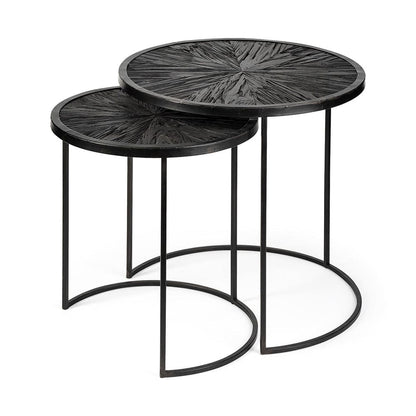 Mercana - Chakra 19.7" Set of Two Round Dark Wood Top Black Frame Accent Tables - 68987 view 1