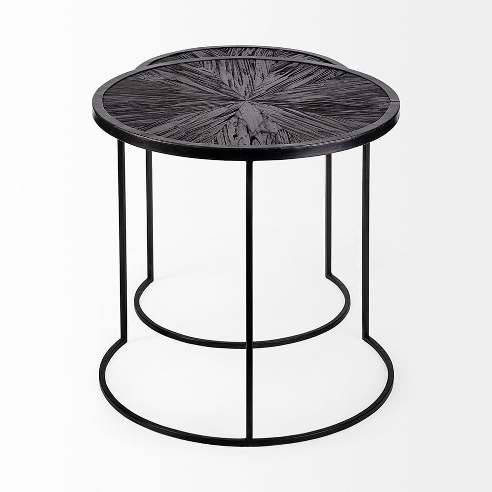 Mercana - Chakra 19.7" Set of Two Round Dark Wood Top Black Frame Accent Tables - 68987 view 2