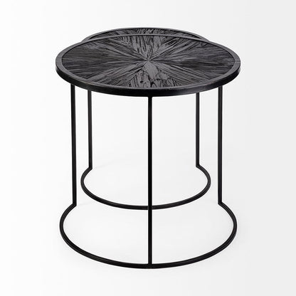 Mercana - Chakra 19.7" Set of Two Round Dark Wood Top Black Frame Accent Tables - 68987 view 2