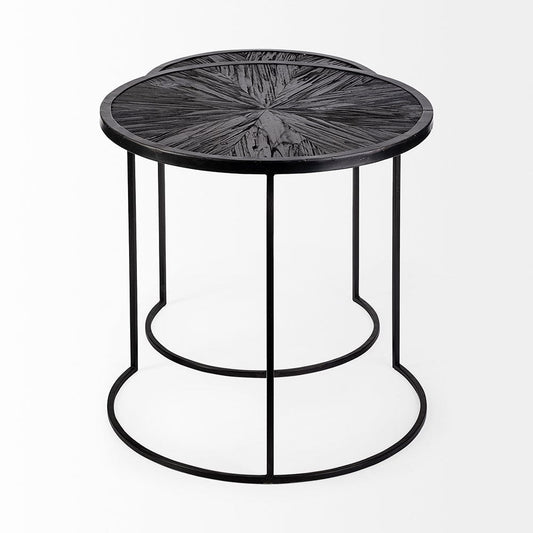 Mercana - Chakra 19.7" Set of Two Round Dark Wood Top Black Frame Accent Tables - 68987 view 2