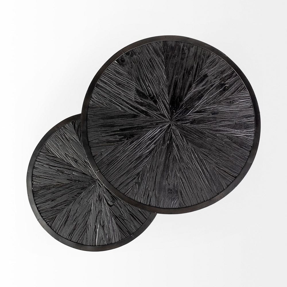 Mercana - Chakra 19.7" Set of Two Round Dark Wood Top Black Frame Accent Tables - 68987 view 3