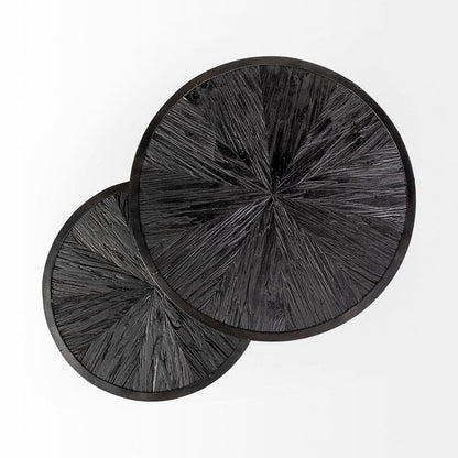 Mercana - Chakra 19.7" Set of Two Round Dark Wood Top Black Frame Accent Tables - 68987 view 3