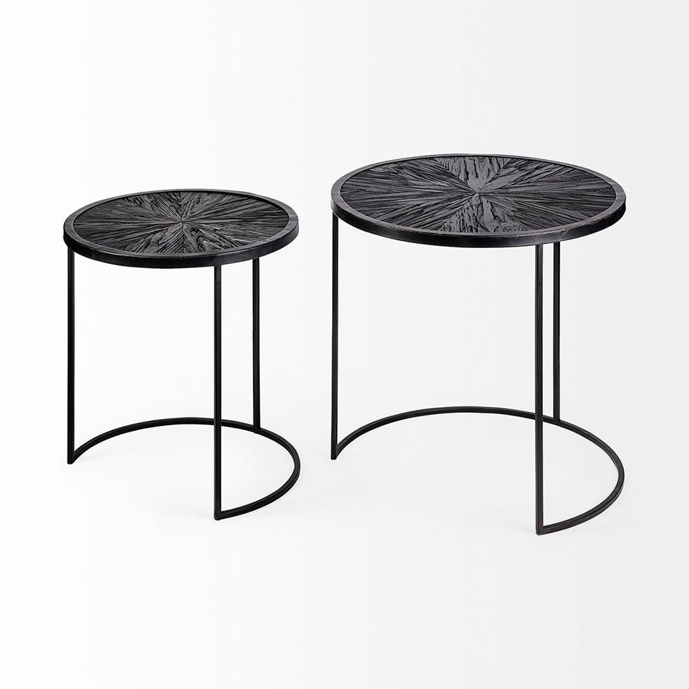 Mercana - Chakra 19.7" Set of Two Round Dark Wood Top Black Frame Accent Tables - 68987 view 4