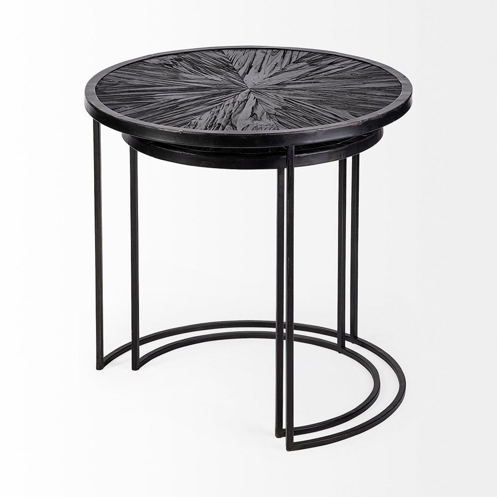 Mercana - Chakra 19.7" Set of Two Round Dark Wood Top Black Frame Accent Tables - 68987 view 5