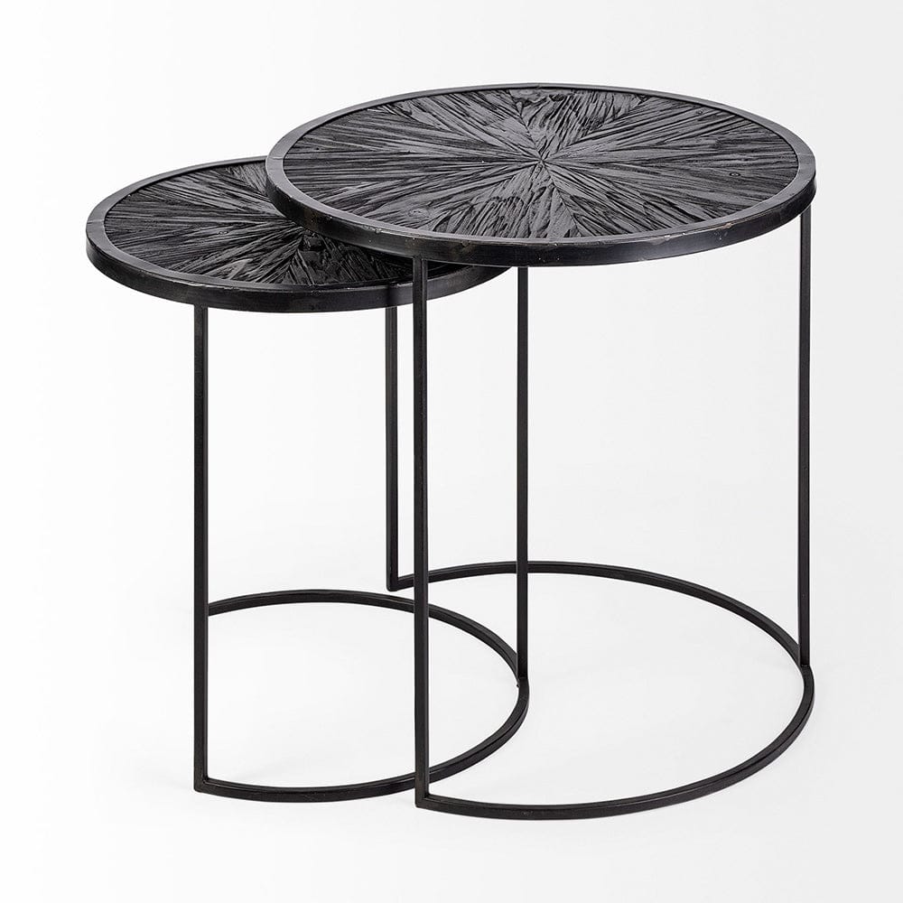 Mercana - Chakra 19.7" Set of Two Round Dark Wood Top Black Frame Accent Tables - 68987 view 6
