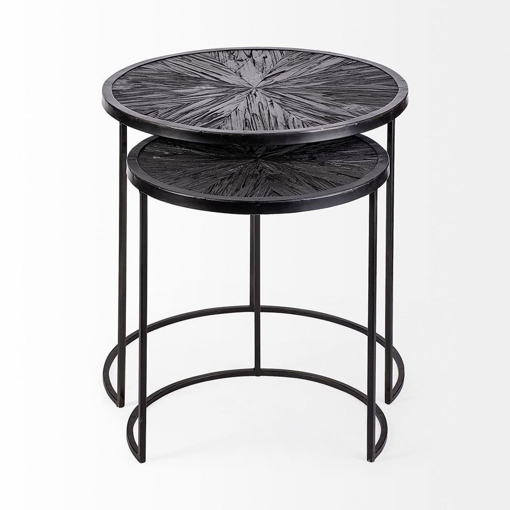 Mercana - Chakra 19.7" Set of Two Round Dark Wood Top Black Frame Accent Tables - 68987 view 7
