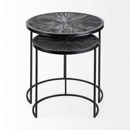 Mercana - Chakra 19.7" Set of Two Round Dark Wood Top Black Frame Accent Tables - 68987 view 7