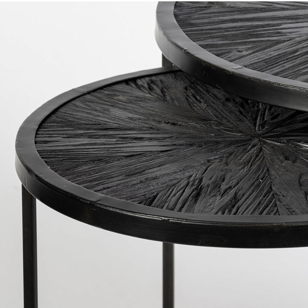 Mercana - Chakra 19.7" Set of Two Round Dark Wood Top Black Frame Accent Tables - 68987 view 8