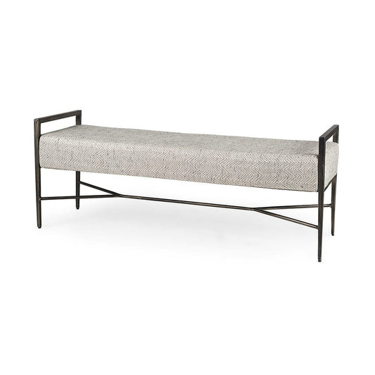 Mercana - Charlotte 55.0L Gray Herringbone Fabric Seat w/ Antique Nickel Metal Frame Bench - 69367 view 1