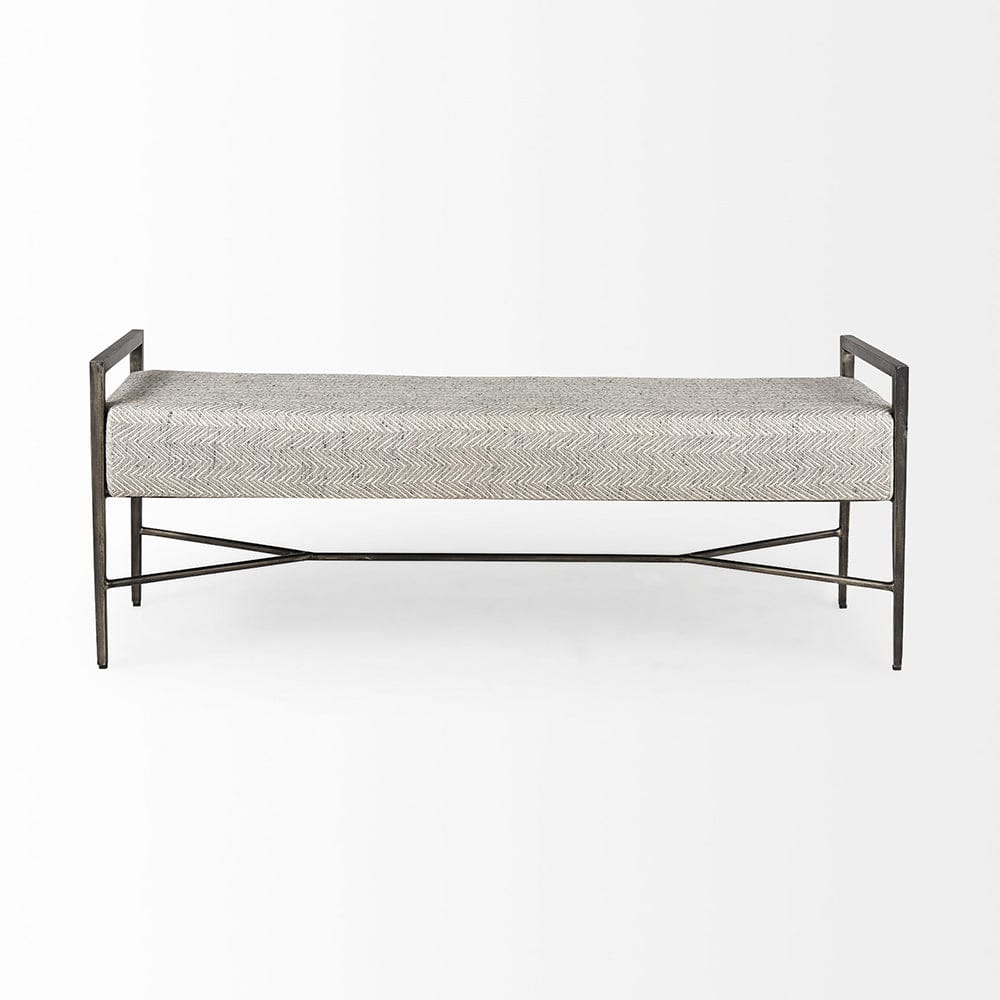 Mercana - Charlotte 55.0L Gray Herringbone Fabric Seat w/ Antique Nickel Metal Frame Bench - 69367 view 2