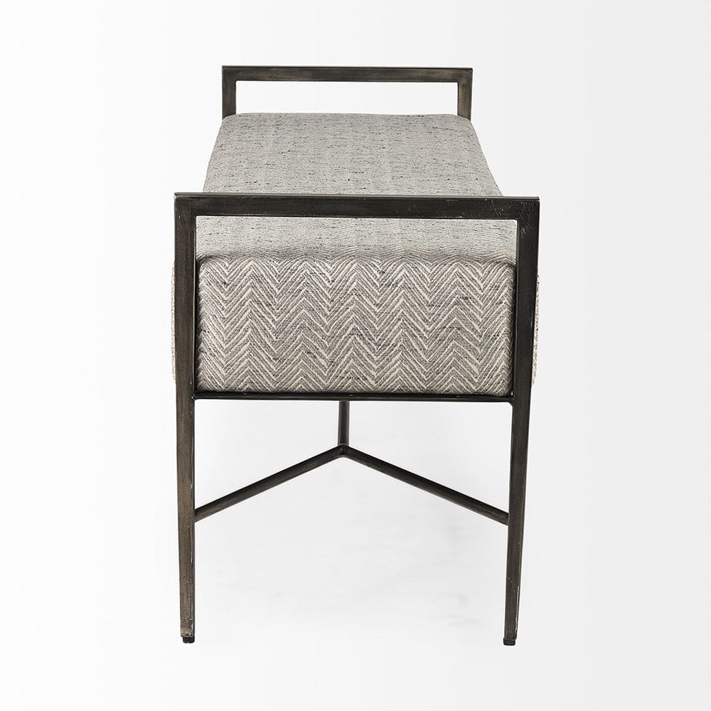 Mercana - Charlotte 55.0L Gray Herringbone Fabric Seat w/ Antique Nickel Metal Frame Bench - 69367 view 3