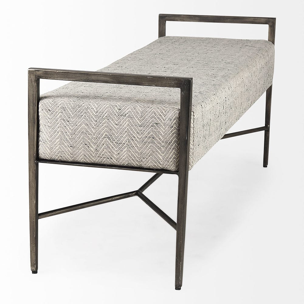 Mercana - Charlotte 55.0L Gray Herringbone Fabric Seat w/ Antique Nickel Metal Frame Bench - 69367 view 4