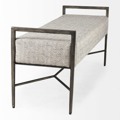 Mercana - Charlotte 55.0L Gray Herringbone Fabric Seat w/ Antique Nickel Metal Frame Bench - 69367 view 4