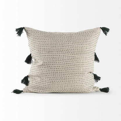 Mercana - Charmaine 18.0L x 18.0W x 0.2H Beige and Green Fabric W/Fringe Decorative Pillow Cover - 69411_CLOSEOUT view 2