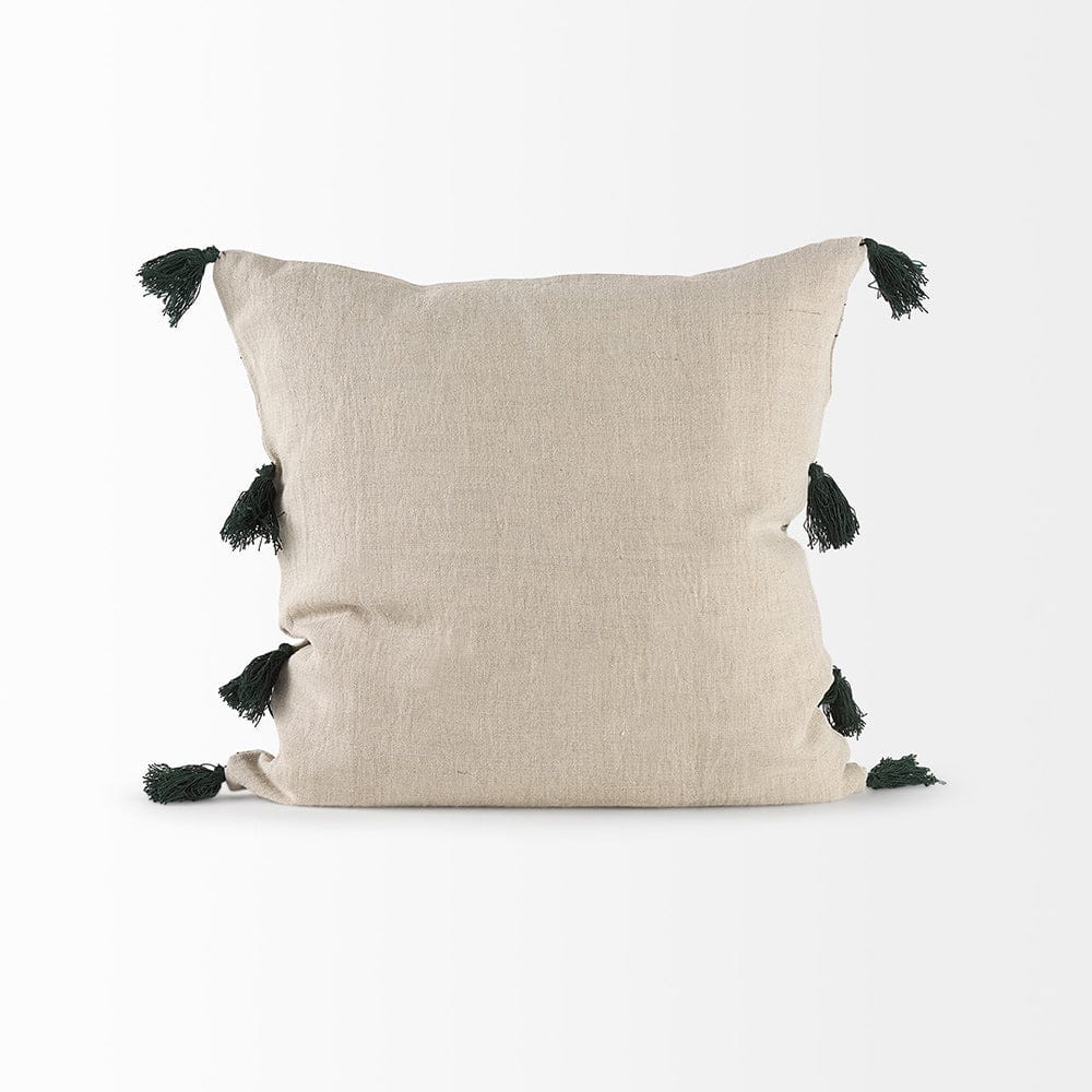 Mercana - Charmaine 18.0L x 18.0W x 0.2H Beige and Green Fabric W/Fringe Decorative Pillow Cover - 69411_CLOSEOUT view 4
