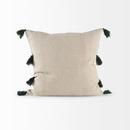 Mercana - Charmaine 18.0L x 18.0W x 0.2H Beige and Green Fabric W/Fringe Decorative Pillow Cover - 69411_CLOSEOUT view 4
