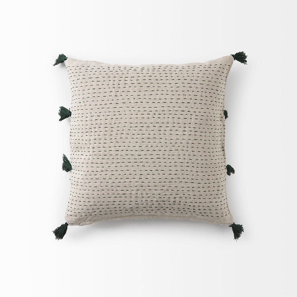 Mercana - Charmaine 18.0L x 18.0W x 0.2H Beige and Green Fabric W/Fringe Decorative Pillow Cover - 69411_CLOSEOUT view 5