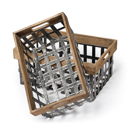 Mercana - Chartrand Wood And Metal Open Crate Style Baskets (Set of 2) - 57851 view 1