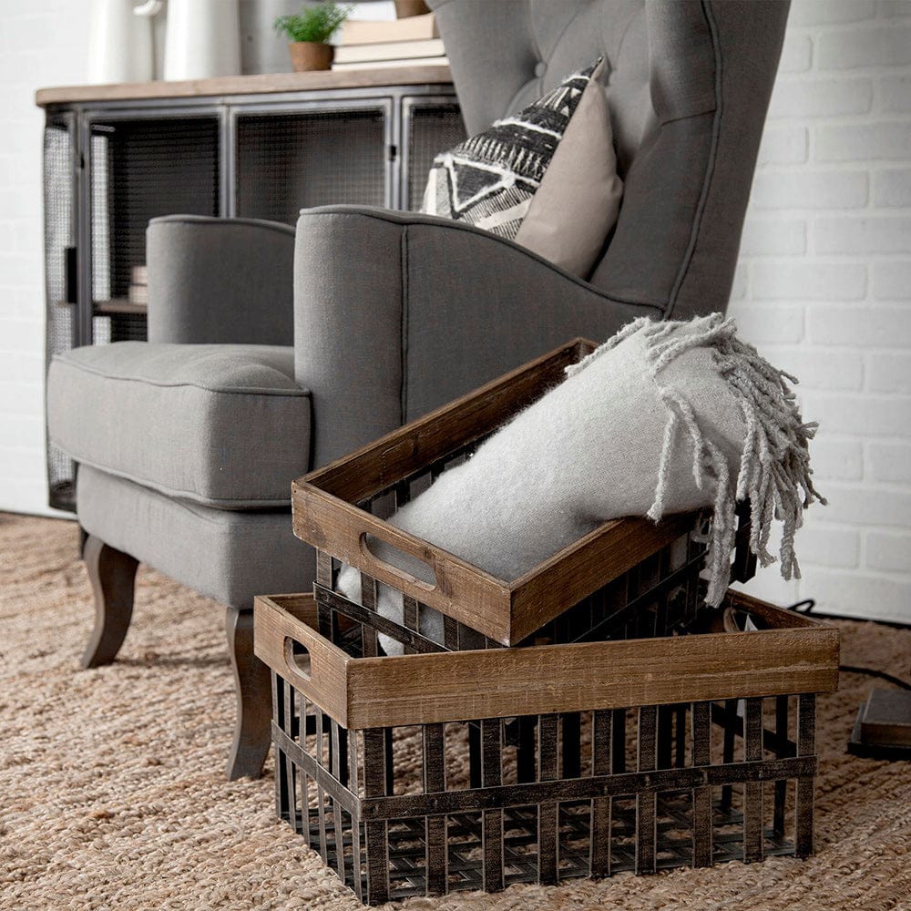 Mercana - Chartrand Wood And Metal Open Crate Style Baskets (Set of 2) - 57851 view 4