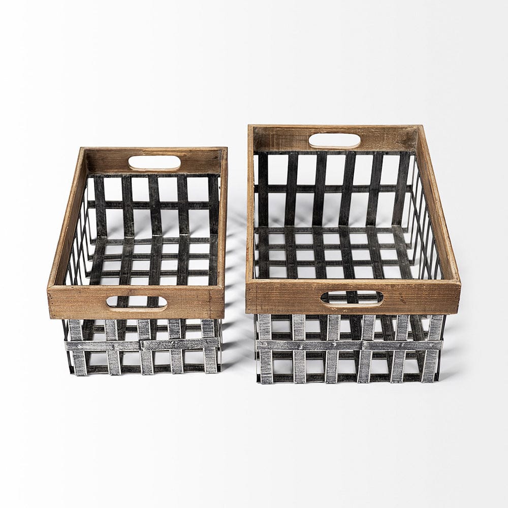 Mercana - Chartrand Wood And Metal Open Crate Style Baskets (Set of 2) - 57851 view 5