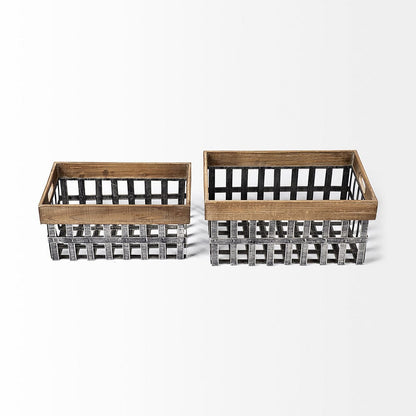 Mercana - Chartrand Wood And Metal Open Crate Style Baskets (Set of 2) - 57851 view 6