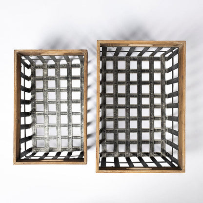 Mercana - Chartrand Wood And Metal Open Crate Style Baskets (Set of 2) - 57851 view 7