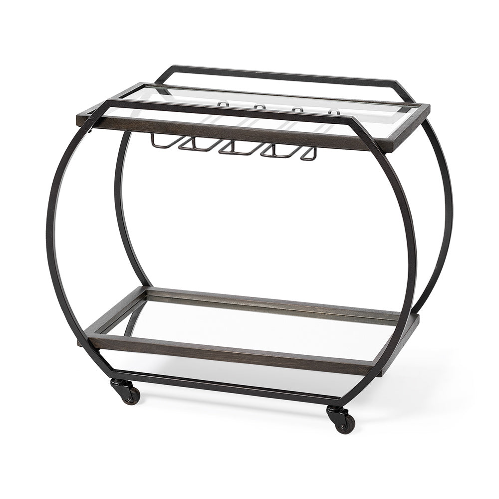 Mercana - Chriselle Black Metal And Glass Two Tier Bar Cart - 69086_CLOSEOUT view 1