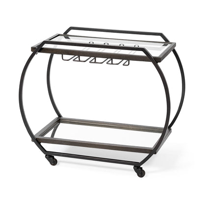 Mercana - Chriselle Black Metal And Glass Two Tier Bar Cart - 69086_CLOSEOUT view 1