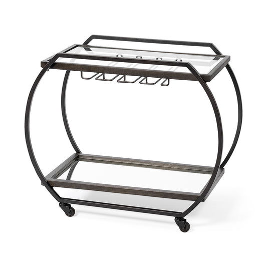 Mercana - Chriselle Black Metal And Glass Two Tier Bar Cart - 69086_CLOSEOUT view 1