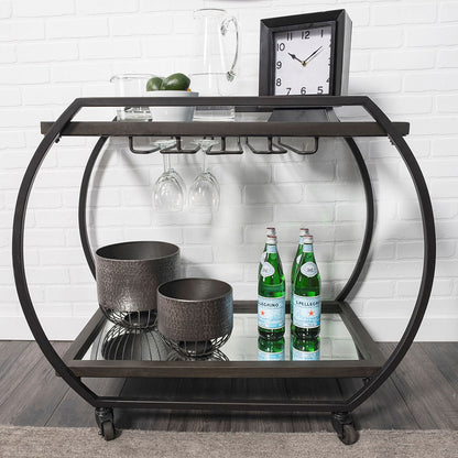 Mercana - Chriselle Black Metal And Glass Two Tier Bar Cart - 69086_CLOSEOUT view 3