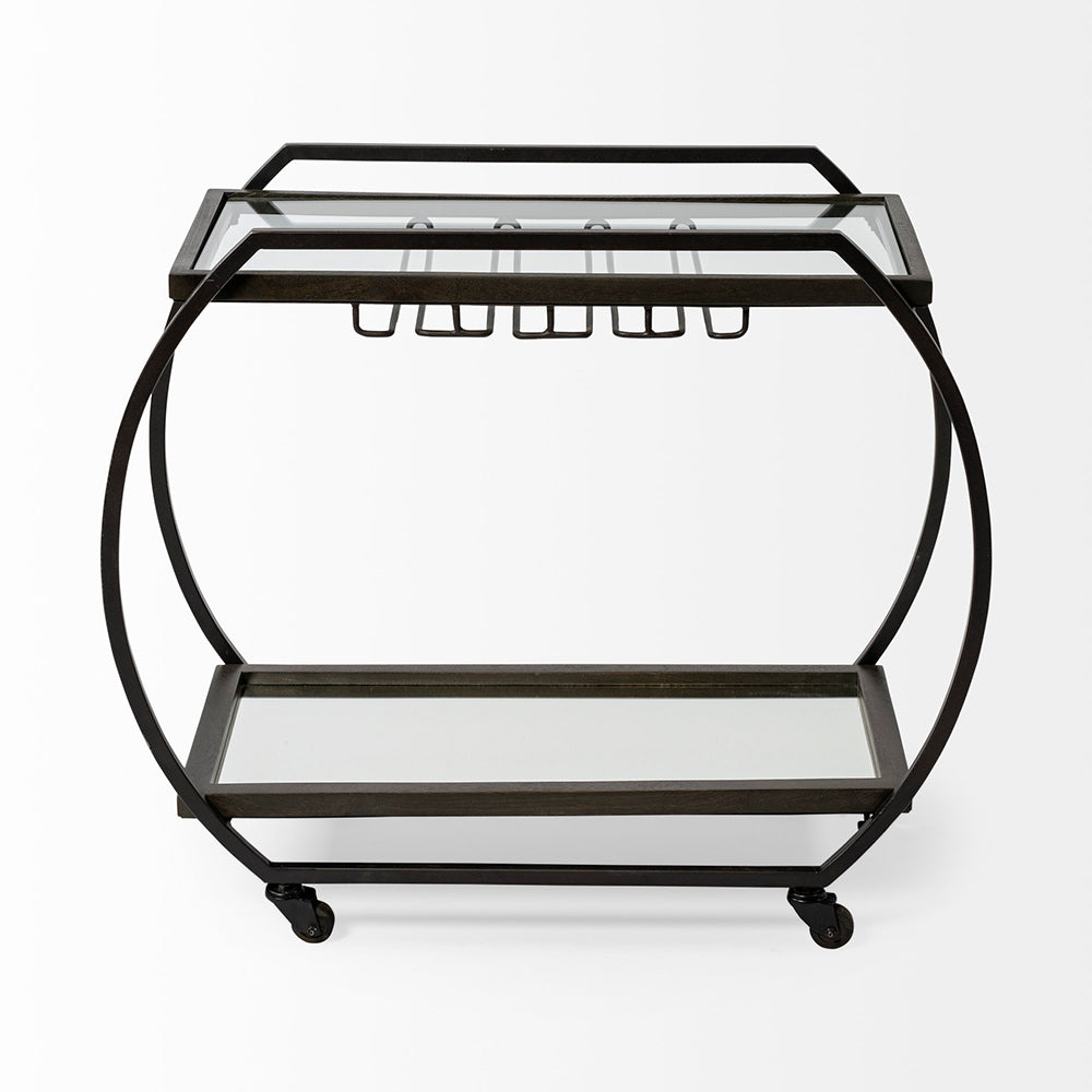 Mercana - Chriselle Black Metal And Glass Two Tier Bar Cart - 69086_CLOSEOUT view 4