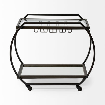 Mercana - Chriselle Black Metal And Glass Two Tier Bar Cart - 69086_CLOSEOUT view 4