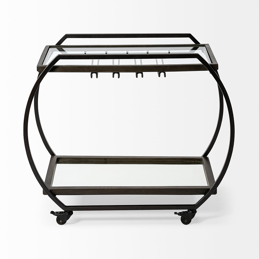 Mercana - Chriselle Black Metal And Glass Two Tier Bar Cart - 69086_CLOSEOUT view 6