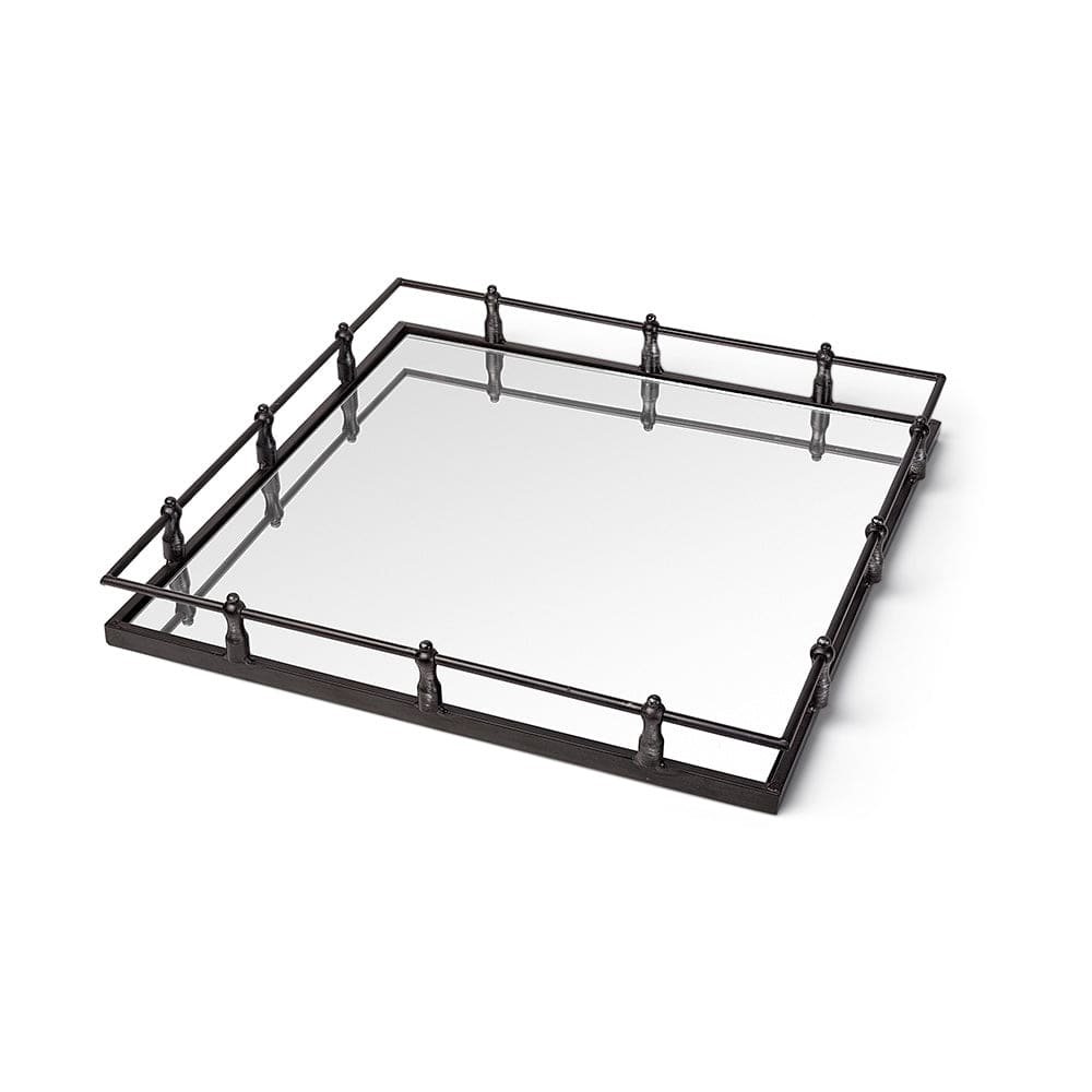 Mercana - Christa 22L x 22W Black Metal Mirrored Base Square Tray - 57238 view 1