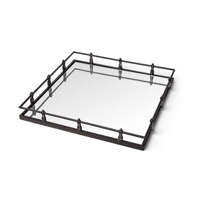 Mercana - Christa 22L x 22W Black Metal Mirrored Base Square Tray - 57238 view 1