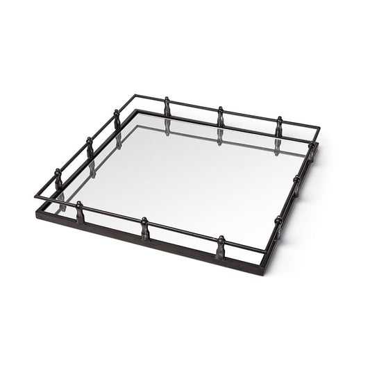 Mercana - Christa 22L x 22W Black Metal Mirrored Base Square Tray - 57238 view 1