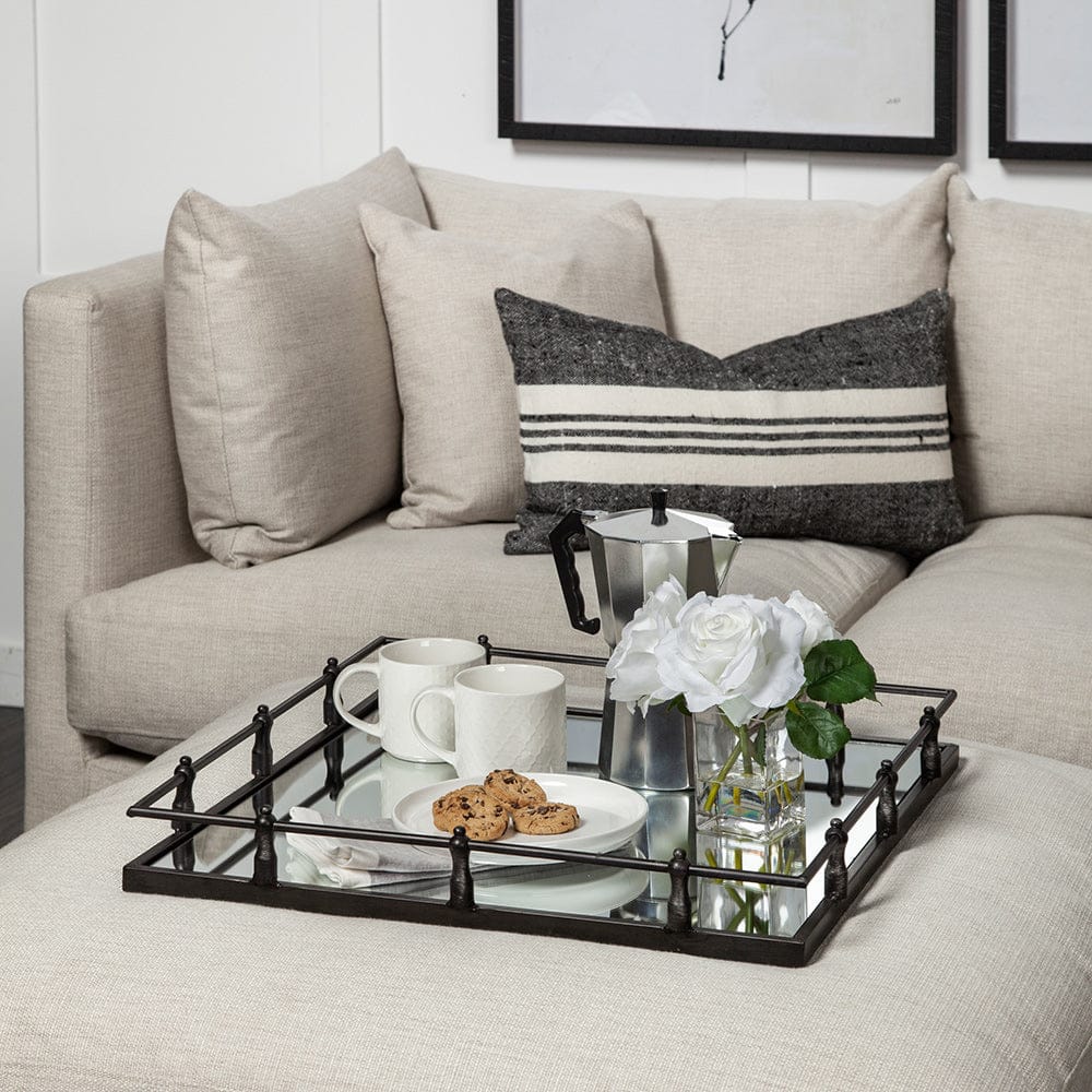 Mercana - Christa 22L x 22W Black Metal Mirrored Base Square Tray - 57238 view 4