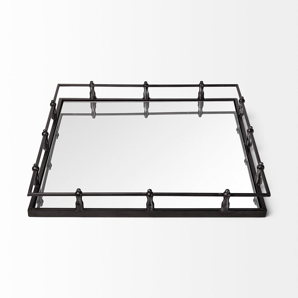 Mercana - Christa 22L x 22W Black Metal Mirrored Base Square Tray - 57238 view 5