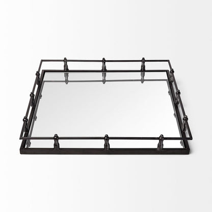 Mercana - Christa 22L x 22W Black Metal Mirrored Base Square Tray - 57238 view 5