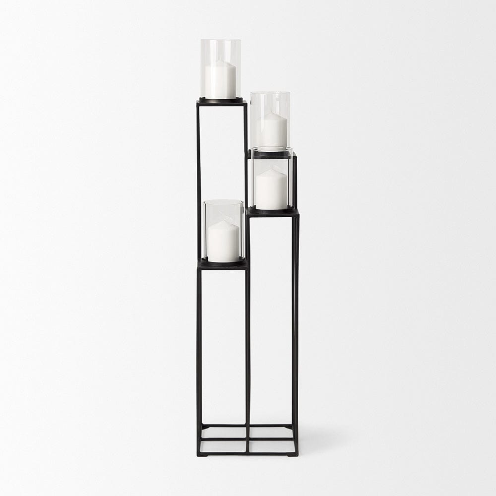 Mercana - Cindy 4-Tier, Matte Black Metal w/ Hurricane Glass, Pillar Candle Floor Lantern - 70043 view 2