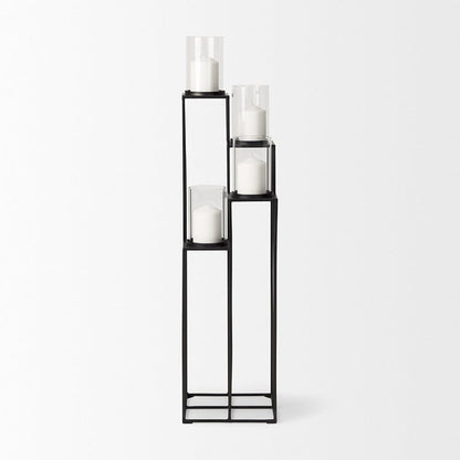 Mercana - Cindy 4-Tier, Matte Black Metal w/ Hurricane Glass, Pillar Candle Floor Lantern - 70043 view 2
