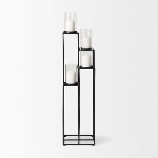 Mercana - Cindy 4-Tier, Matte Black Metal w/ Hurricane Glass, Pillar Candle Floor Lantern - 70043 view 2