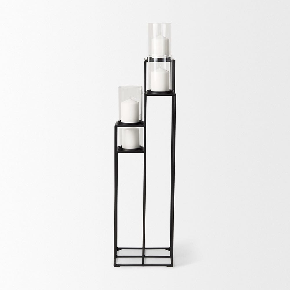 Mercana - Cindy 4-Tier, Matte Black Metal w/ Hurricane Glass, Pillar Candle Floor Lantern - 70043 view 3