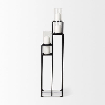 Mercana - Cindy 4-Tier, Matte Black Metal w/ Hurricane Glass, Pillar Candle Floor Lantern - 70043 view 3