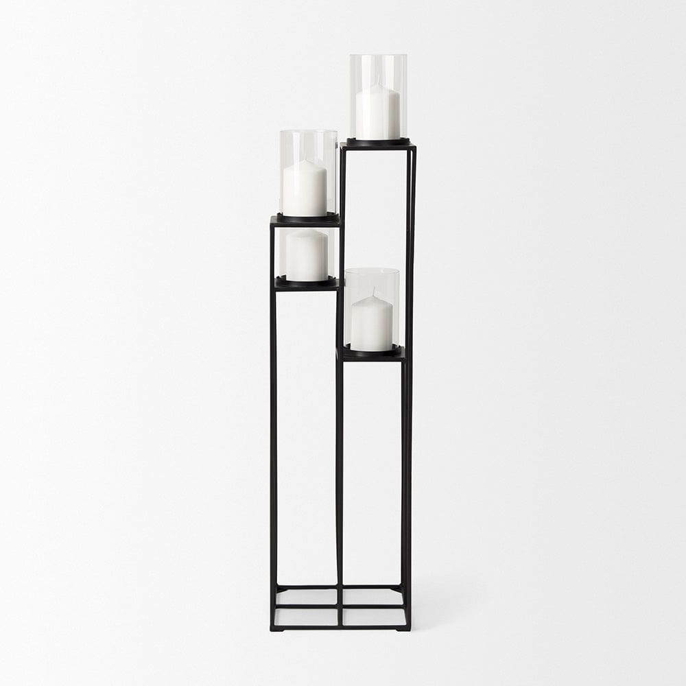 Mercana - Cindy 4-Tier, Matte Black Metal w/ Hurricane Glass, Pillar Candle Floor Lantern - 70043 view 4