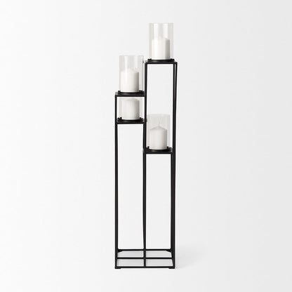 Mercana - Cindy 4-Tier, Matte Black Metal w/ Hurricane Glass, Pillar Candle Floor Lantern - 70043 view 4