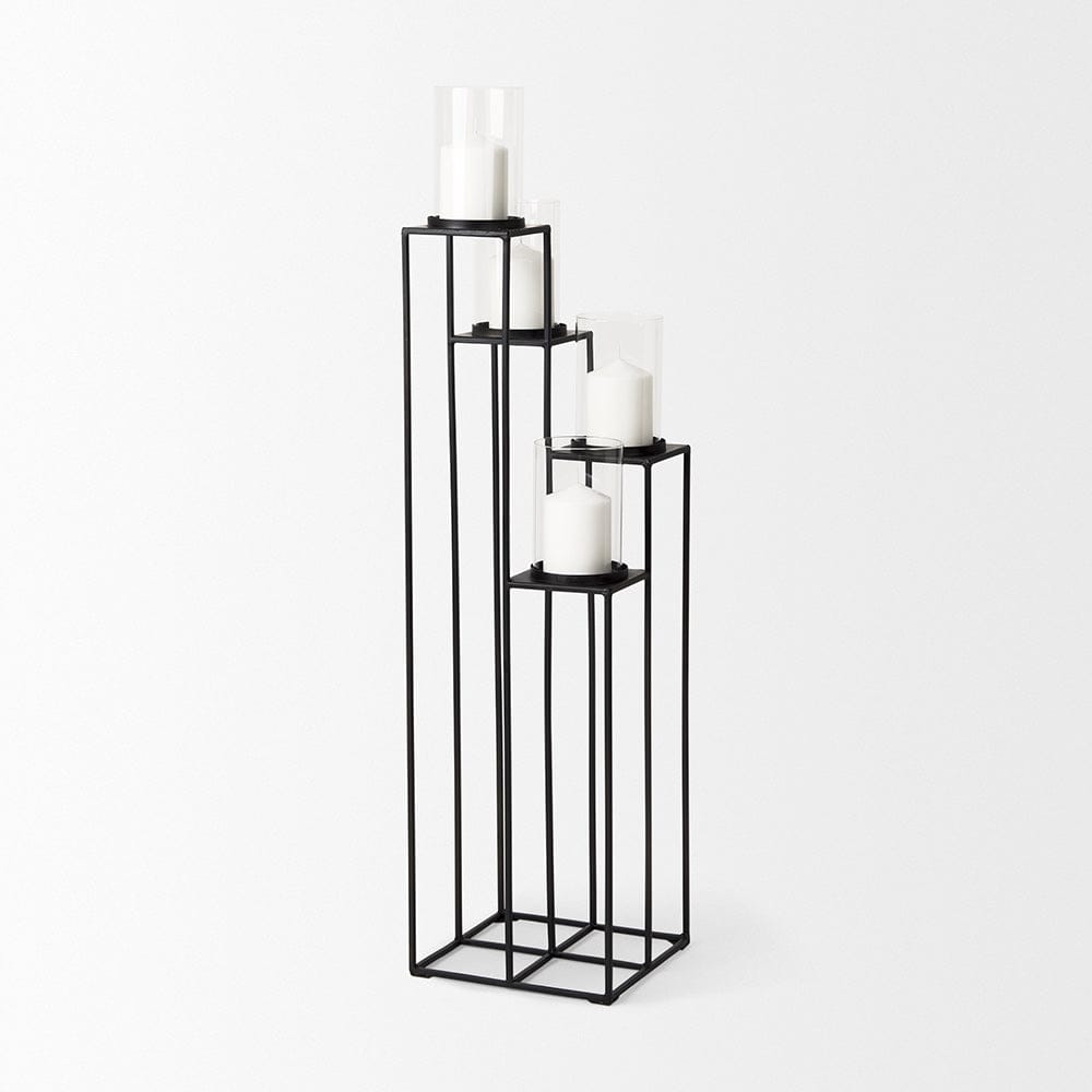 Mercana - Cindy 4-Tier, Matte Black Metal w/ Hurricane Glass, Pillar Candle Floor Lantern - 70043 view 5