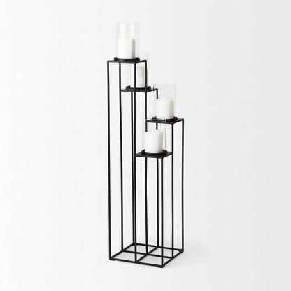 Mercana - Cindy 4-Tier, Matte Black Metal w/ Hurricane Glass, Pillar Candle Floor Lantern - 70043 view 5
